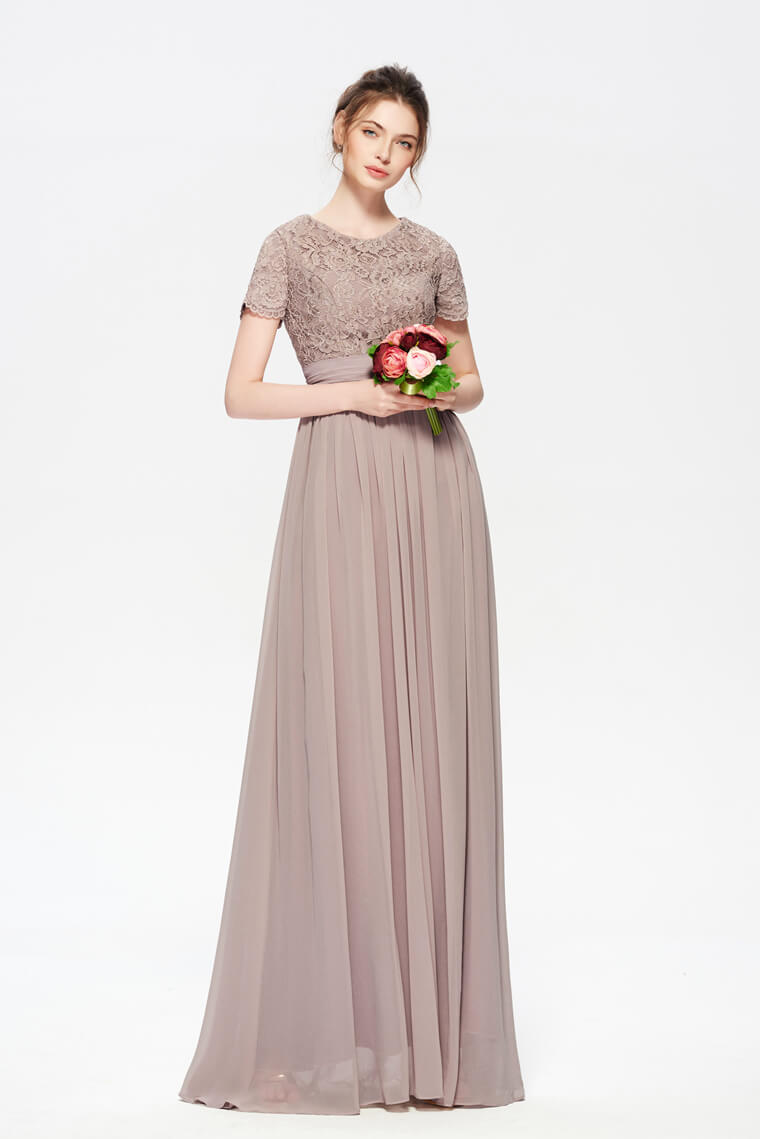 Earth Color Mother of the Bride Dress with Short Sleeves